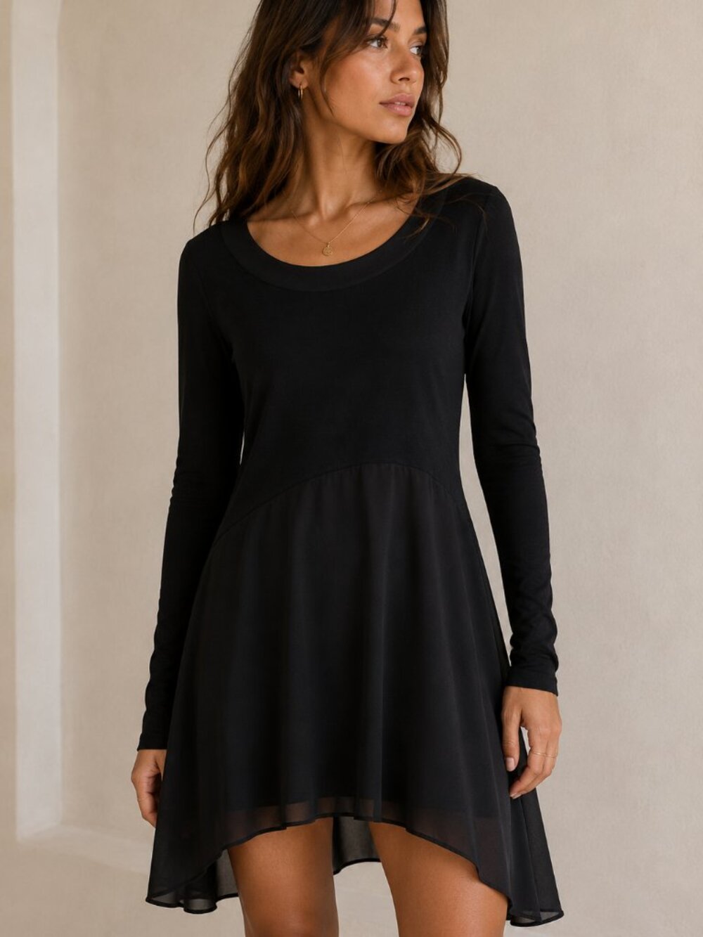 Aiko Norma Dress Black Jersey Silk Minimalist Long Sleeve M Lightweight Designer